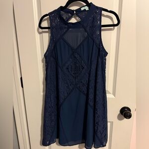 She and Sky Navy Blue Lace-Panel Mini Dress
